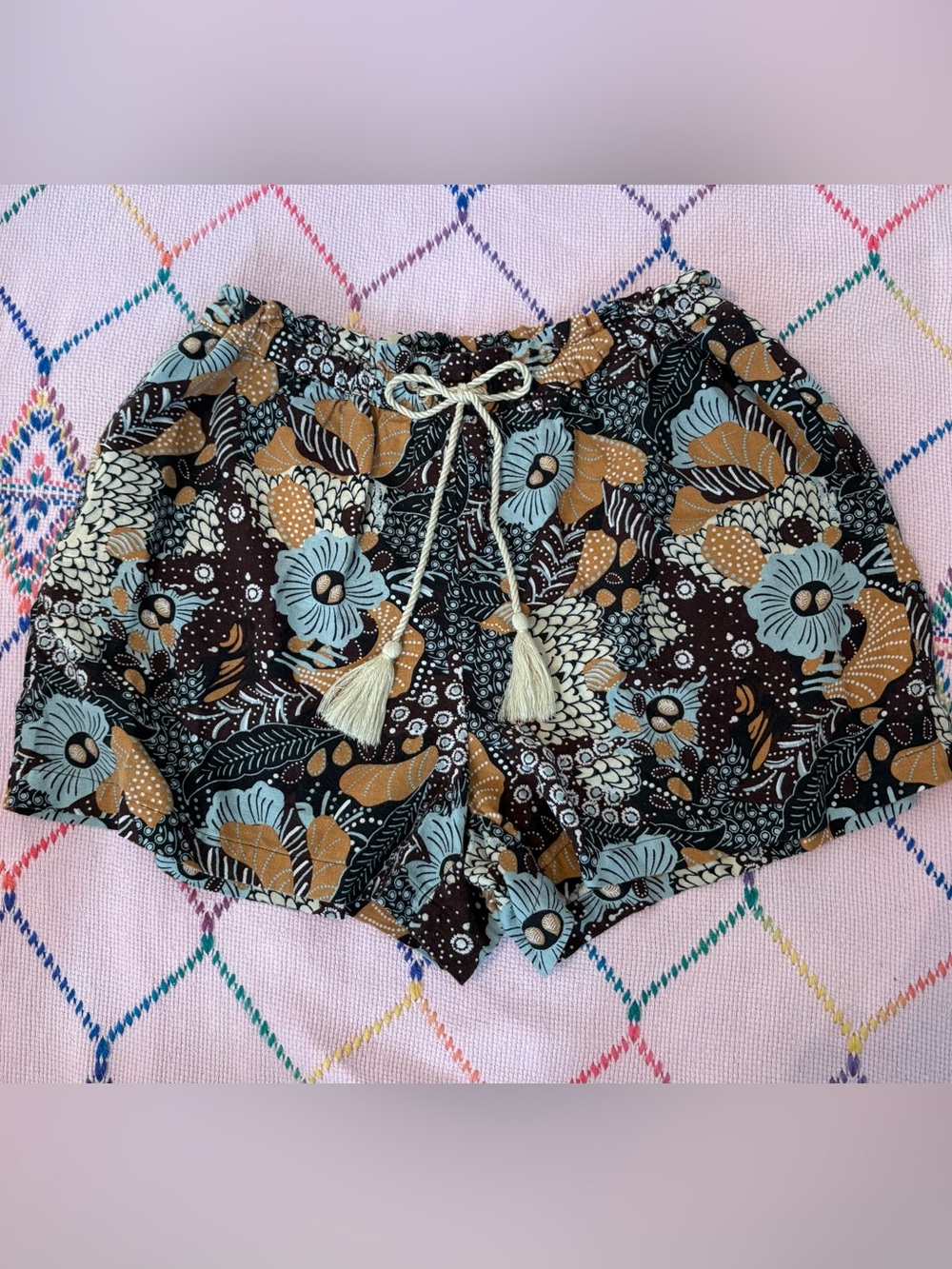 Joie Floral High Waisted Pull On Linen Blend Shorts with Braided Drawstring 8